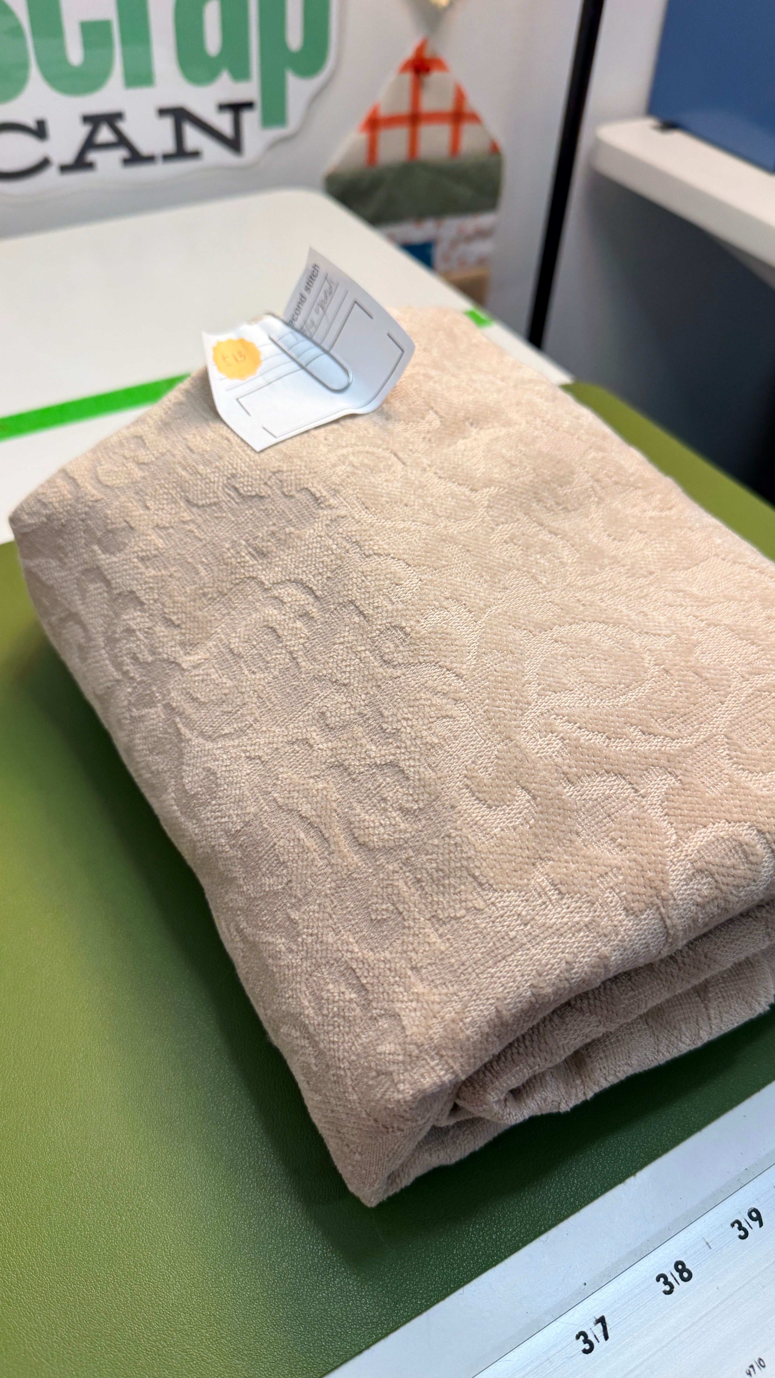 Beige Damask Fabric - 1 3/4 Yard