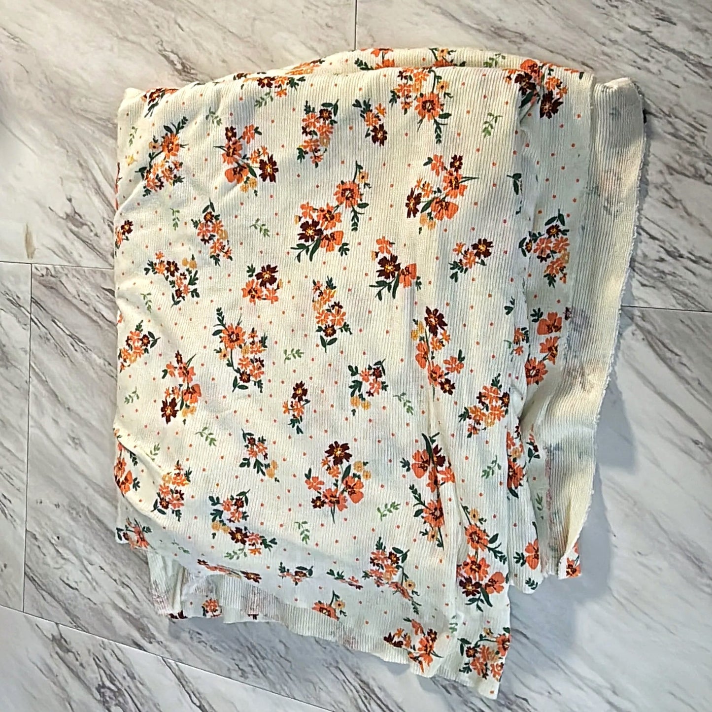 White Ditzy Floral Rib Knit - 3 Yards
