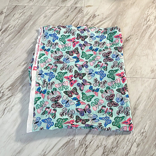 Turquoise Butterfly Cotton Lycra - 1/2 Yard