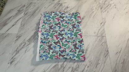 Turquoise Butterfly Cotton Lycra - 1/2 Yard